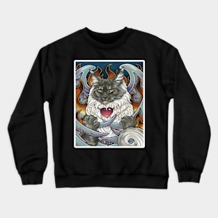 Fiery Phoenix Cat - White Outlined Version Crewneck Sweatshirt